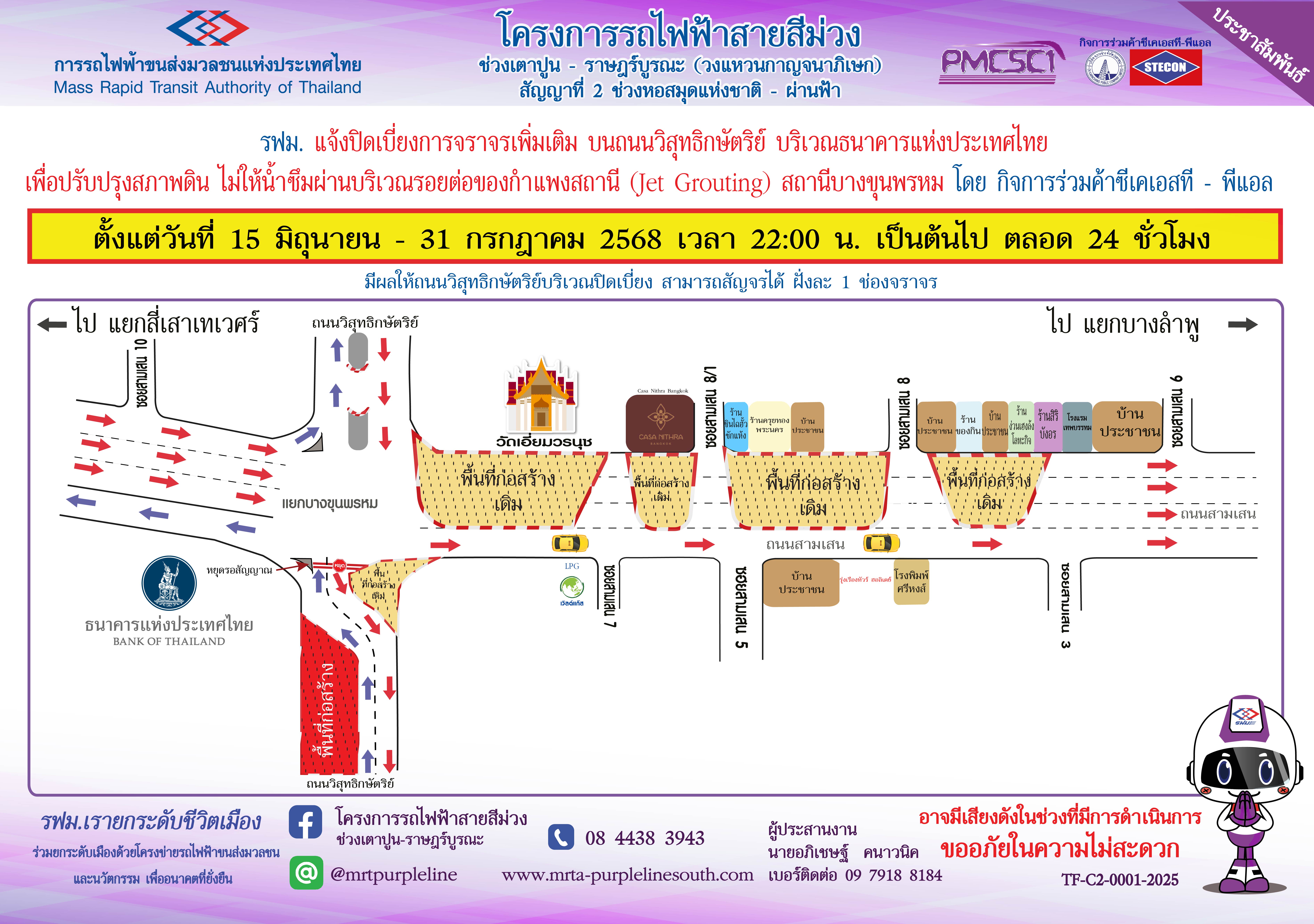 งานปรับปรุงสภาพดินไม่ให้น้ำซึมผ่านบริเวณรอยต่อของกำแพงสถานี (Jet Grouting) บริเวณสถานีบางขุนพรหม